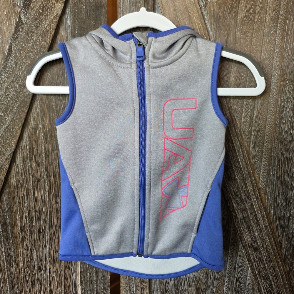 Under Armour Sweatshirt Toddler Size 2T Gray Purple Pink Vest Full Zip Hooded
